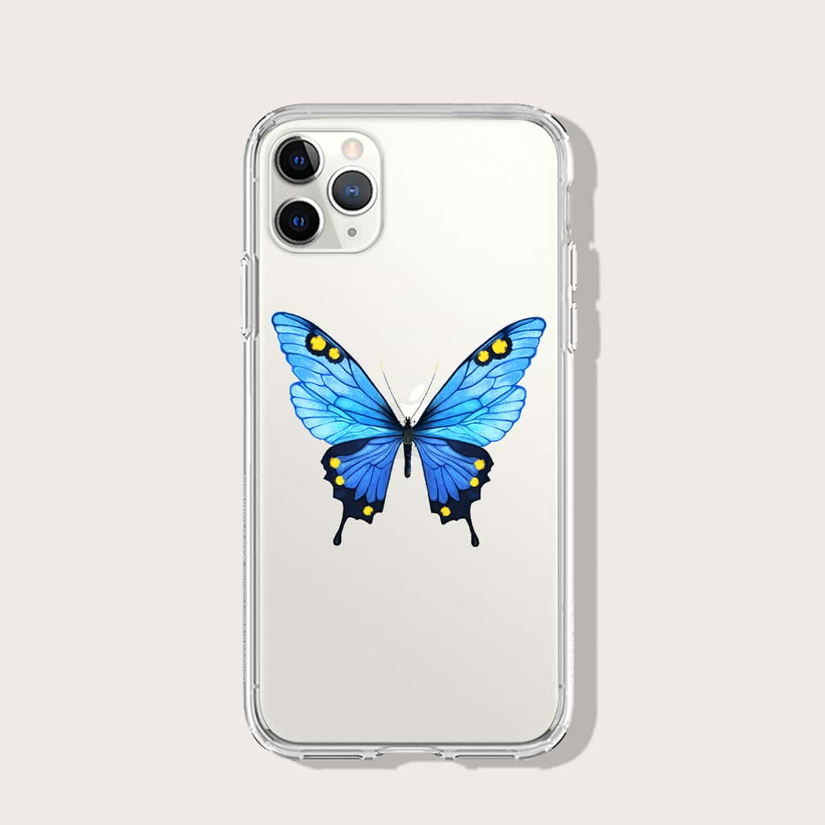 

Butterfly Print Transparent iPhone Case, Blue clear