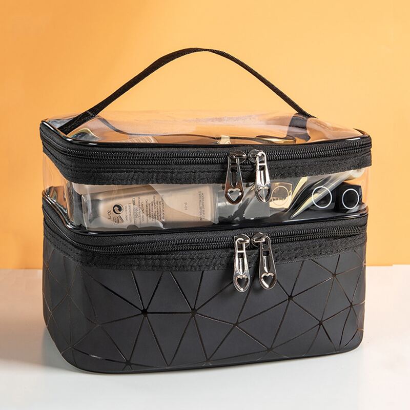 

1pc Geometric Pattern Large Toiletries Bag, Black
