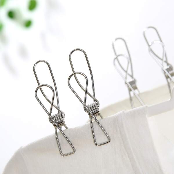 

10pcs Stainless Steel Clothespin, Silver