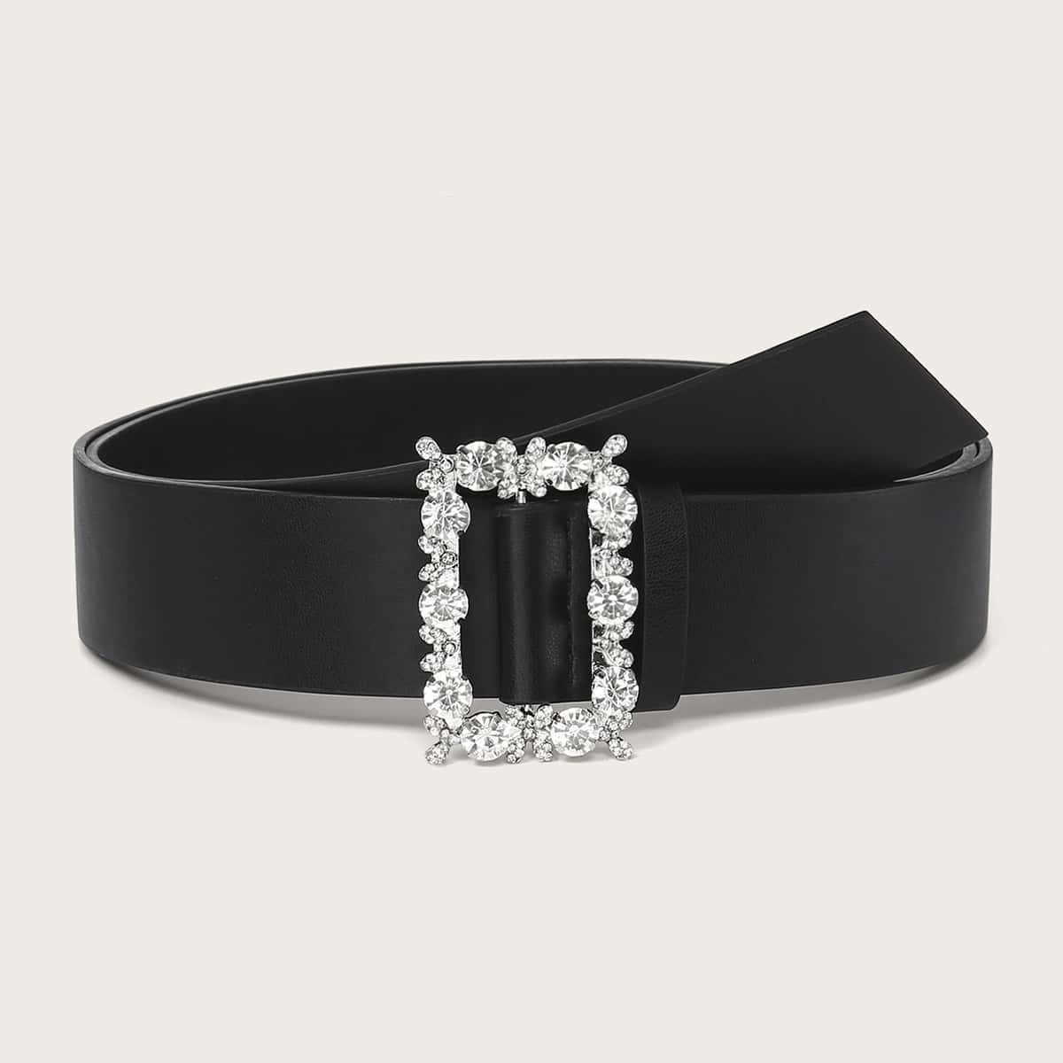 

Rhinestone Buckle Plus Size Belt, Black