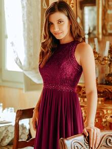 EVERPRETTY Đầm Dây kéo màu trơn Màu Đỏ Sâu Hấp dẫn - Màu Đỏ Sâu - Xem 3