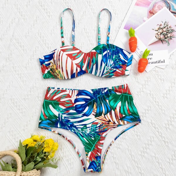

Tropical High Waisted Bikini Swimsuit, Multicolor