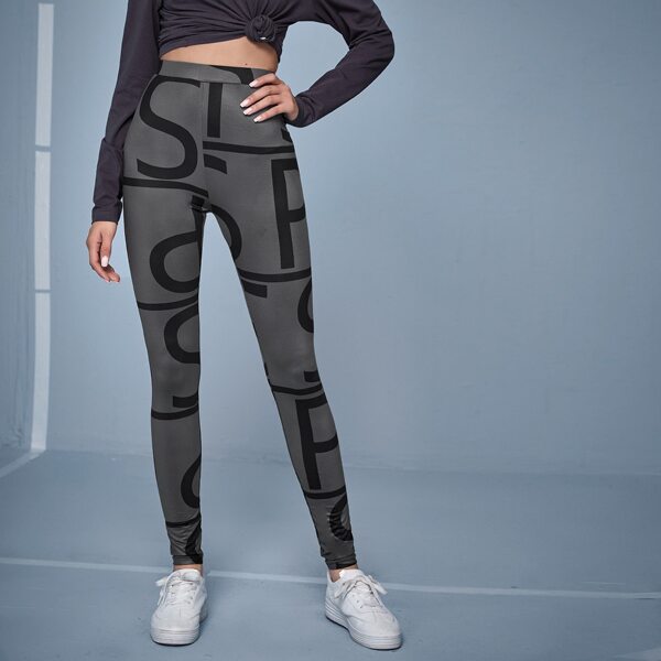 

Letter Graphic High Waisted Leggings, Dark grey