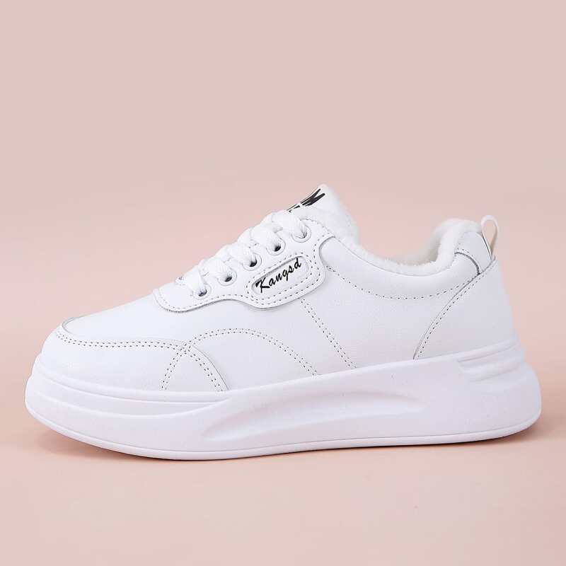 

Lace-up Fluffy Skate Shoes, White