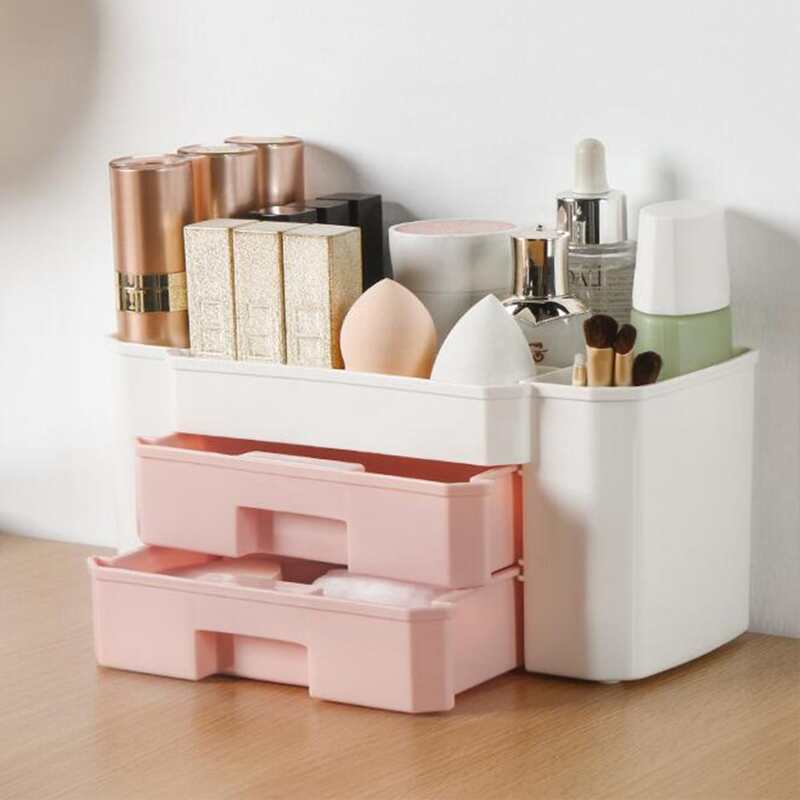 

1pc Color Block Cosmetic Storage Box, Pink