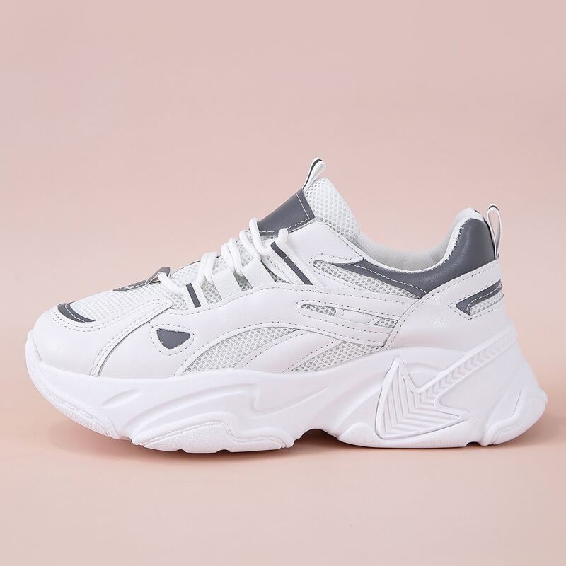 

Lace-up Mesh Chunky Sneakers, White