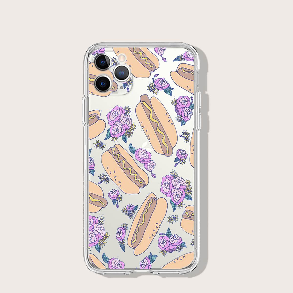 

Hot Dog & Flower Print iPhone Case, Multicolor