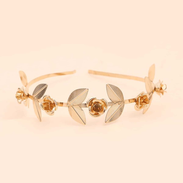 

Flower & Leaf Decor Hair Hoop, Gold