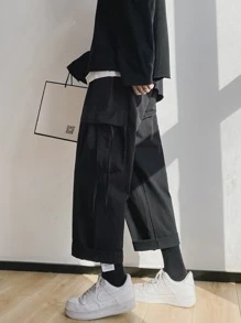 Manfinity سروال كارجو برباط وبجيب رفرف للرجال