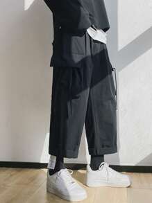 Manfinity سروال كارجو برباط وبجيب رفرف للرجال