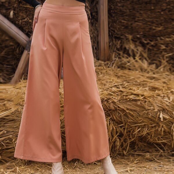 

Zip Side Wide Leg Pants, Apricot