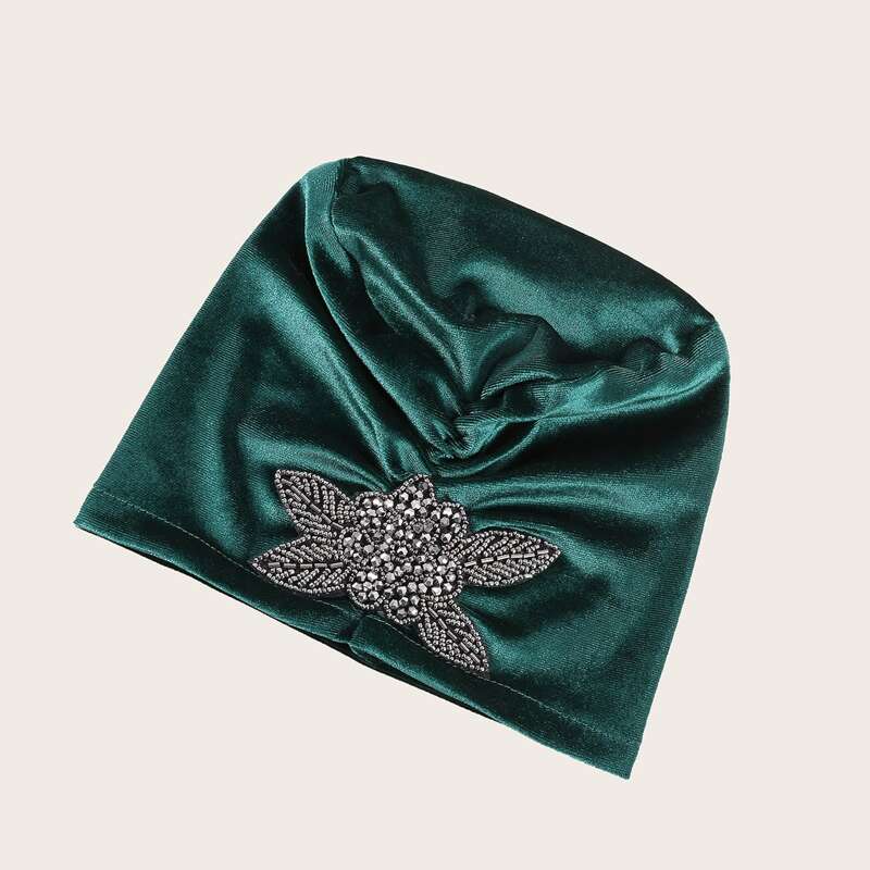 

Bead Decor Velvet Turban Hat, Green