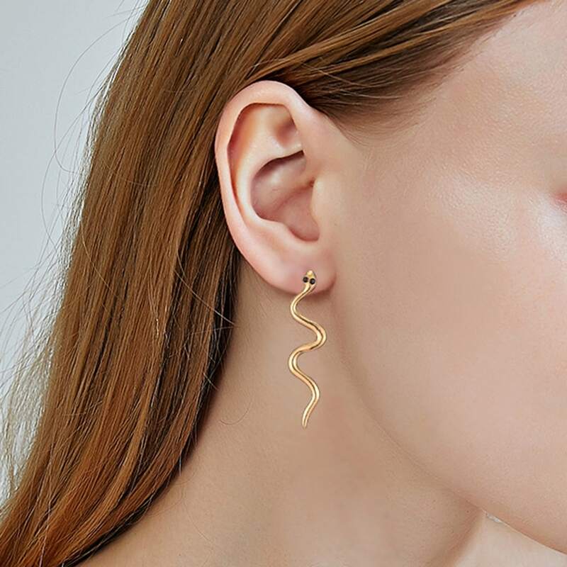 

Snake Drop Earrings, Gold