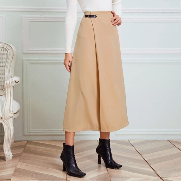 

Buckle Detail High Waist Wrap Skirt, Khaki