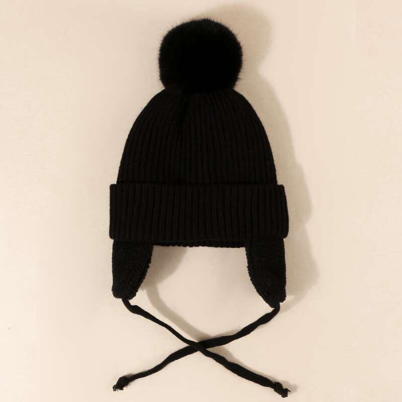 

Pom-pom Decor Beanie, Black