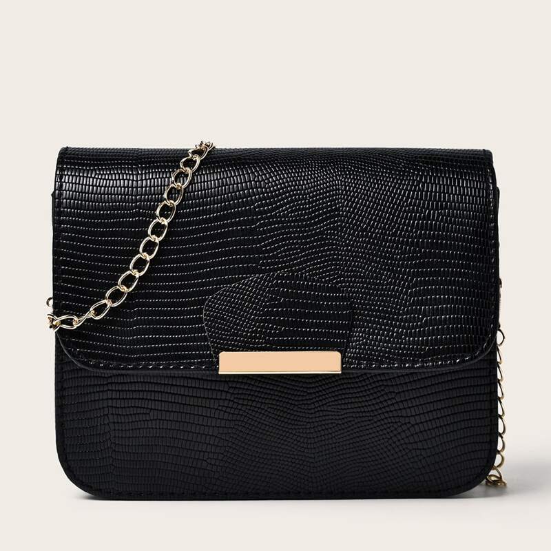 

Solid Flap Chain Bag, Black