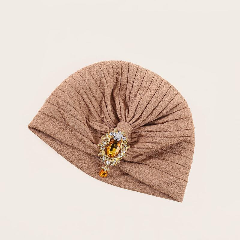 

Rhinestone Decor Turban Hat, Camel