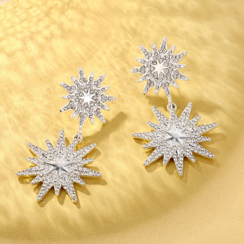 

Rhinestone Star Drop Earrings, Silver