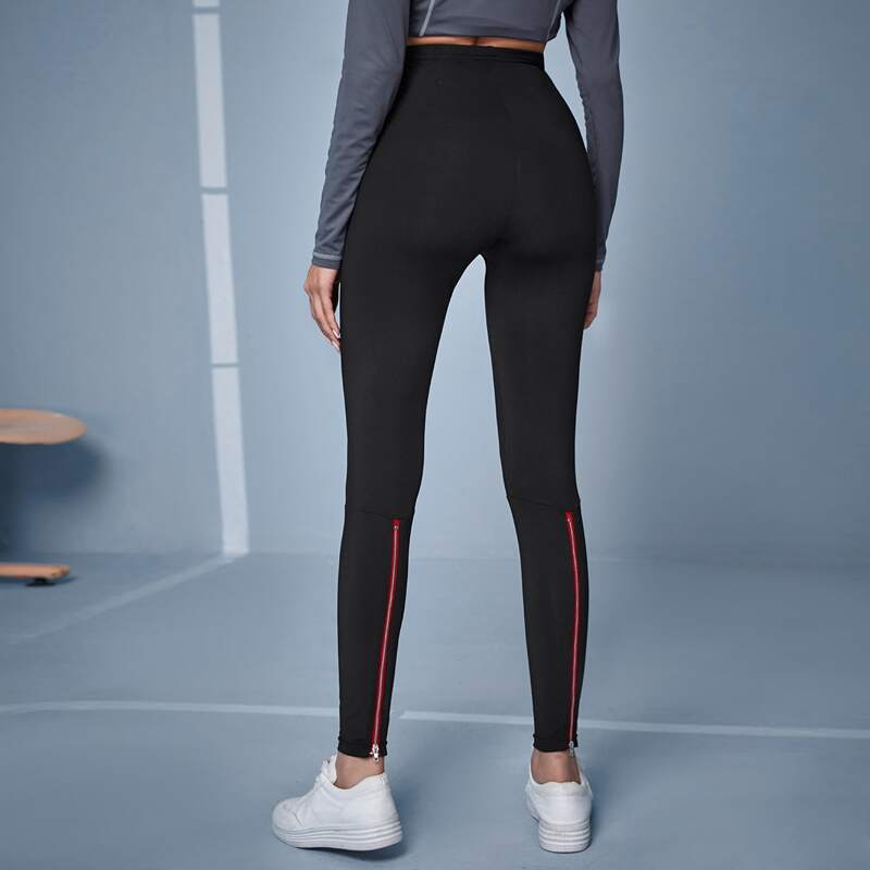 

Zipper Detail High Waist Leggings, Black