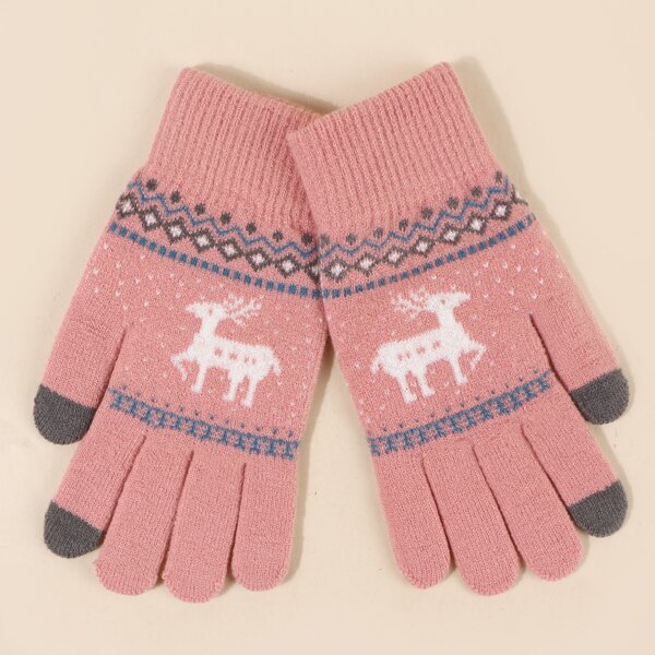 

Christmas Deer Pattern Gloves, Pink