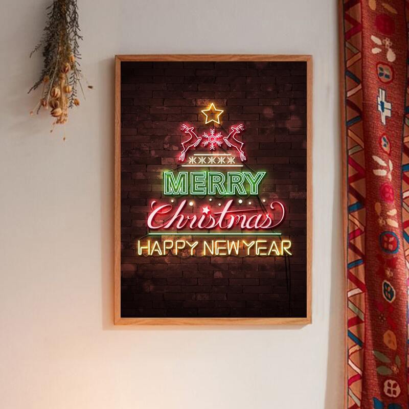 

Christmas Slogan Graphic Wall Painting Without Frame, Multicolor