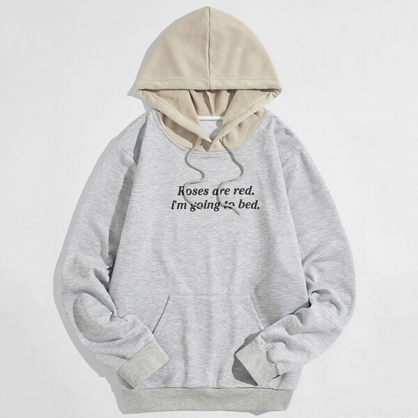 

Men Slogan Graphic Drawstring Hoodie, Light grey