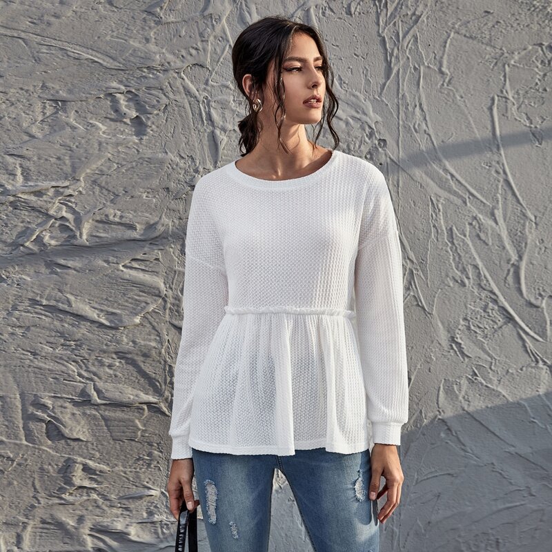 

Drop Shoulder Babydoll Tee, White