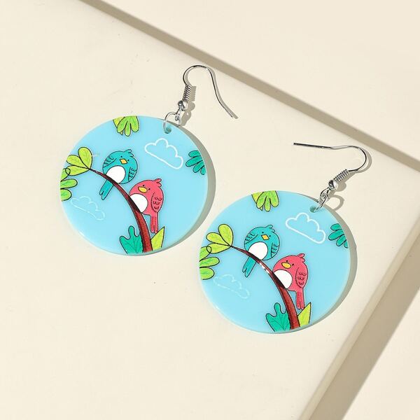 

Bird Pattern Round Drop Earrings, Multicolor