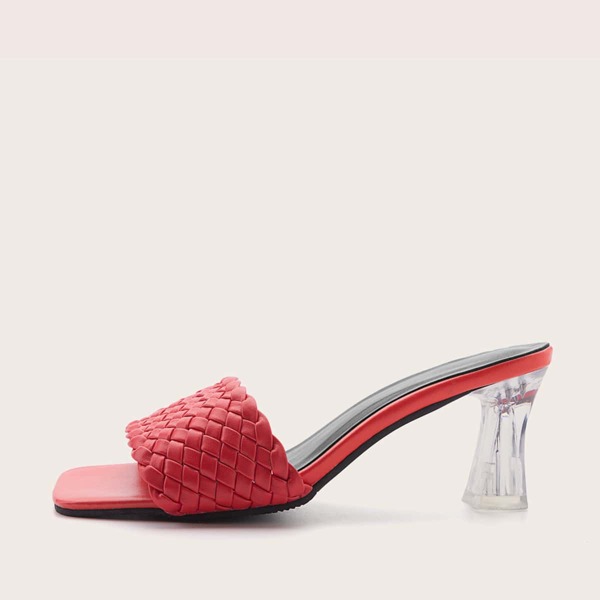 

Braided Chunky Heeled Mules, Red