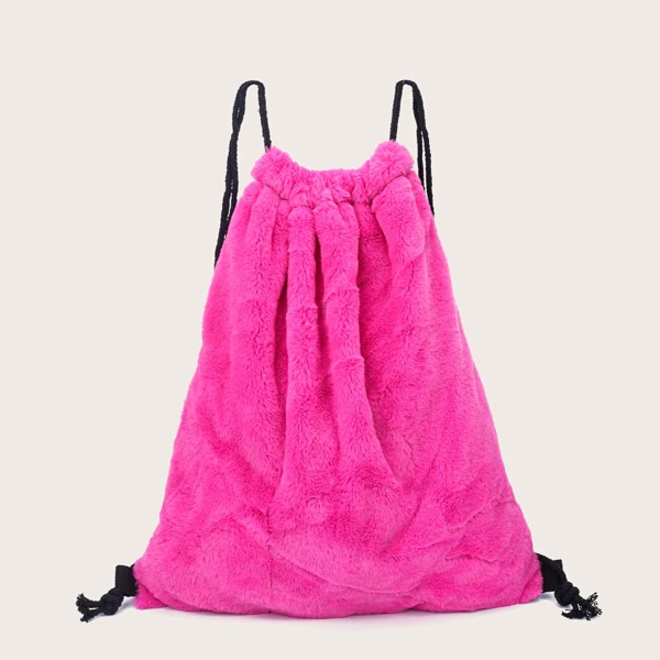 

Faux Fur Decor Backpack, Hot pink
