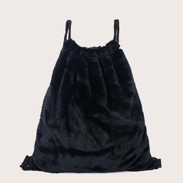 

Faux Fur Decor Backpack, Black