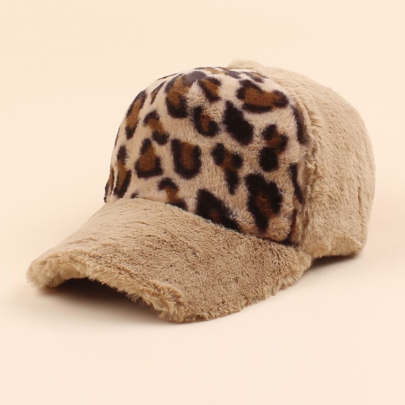 

Leopard Pattern Fluffy Baseball Cap, Khaki