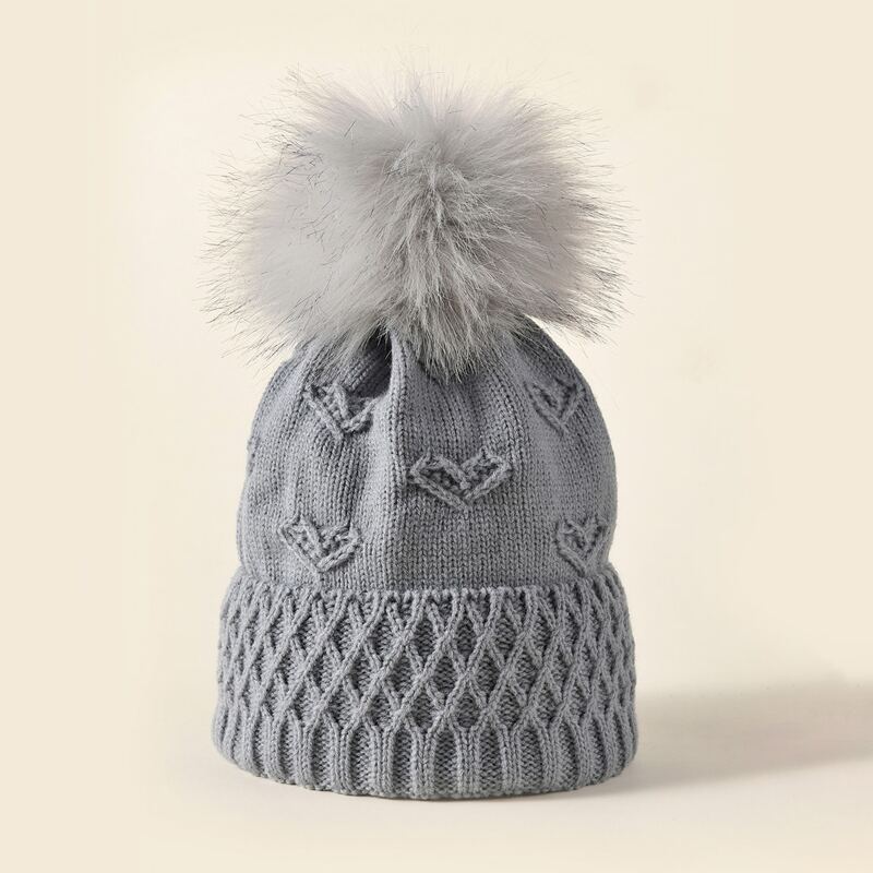 

Heart Knitted Beanie, Light grey