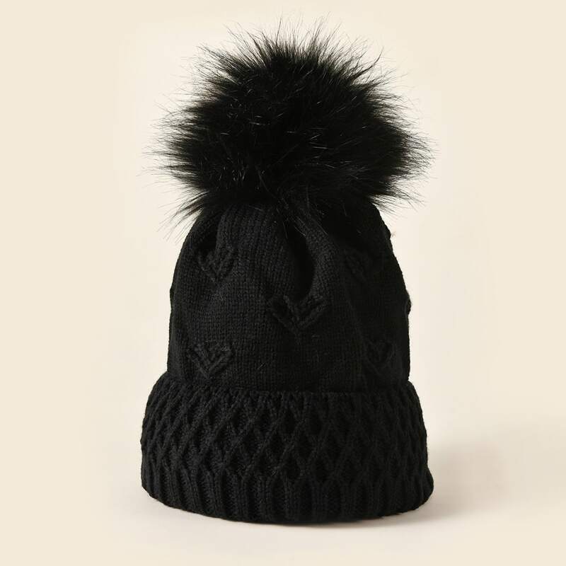 

Heart Knitted Beanie, Black