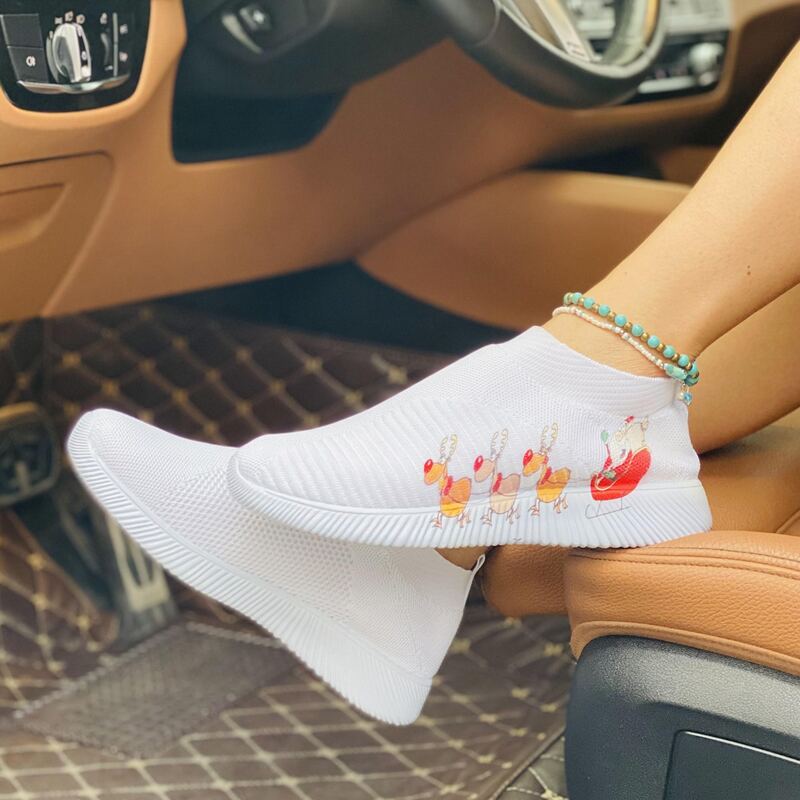 

Christmas Graphic Knit Slip On Sneakers, White