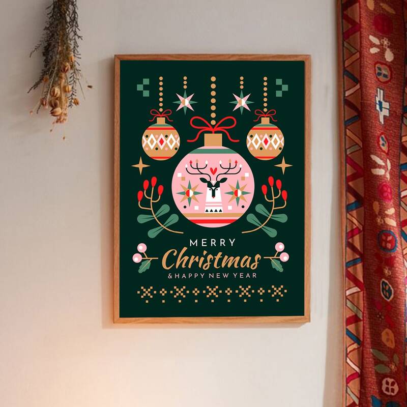 

Christmas Pattern Wall Painting Without Frame, Multicolor
