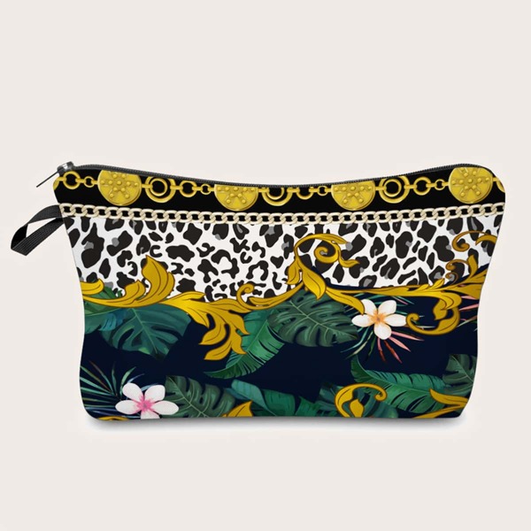 

Leopard & Flower Print Makeup Bag, Multicolor