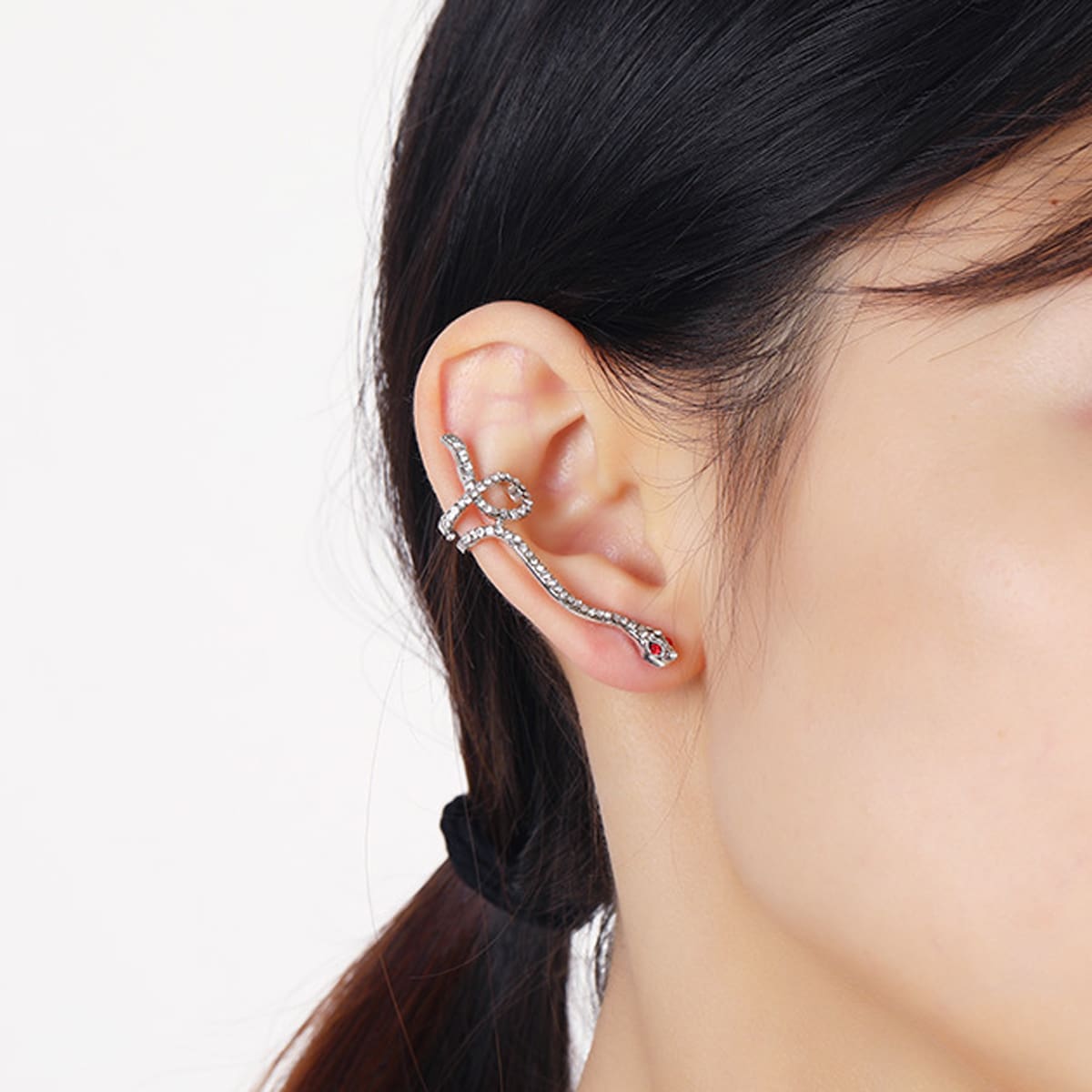 

1pc Rhinestone Snake Ear Climber, Silver