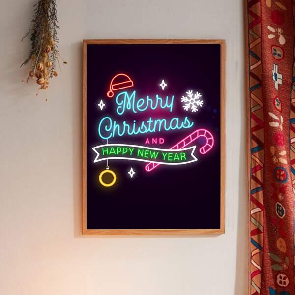 

Christmas Slogan Graphic Wall Painting Without Frame, Multicolor