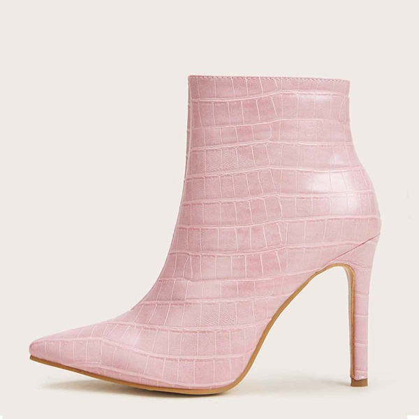 

Croc Embossed Stiletto Heeled Boots, Pink