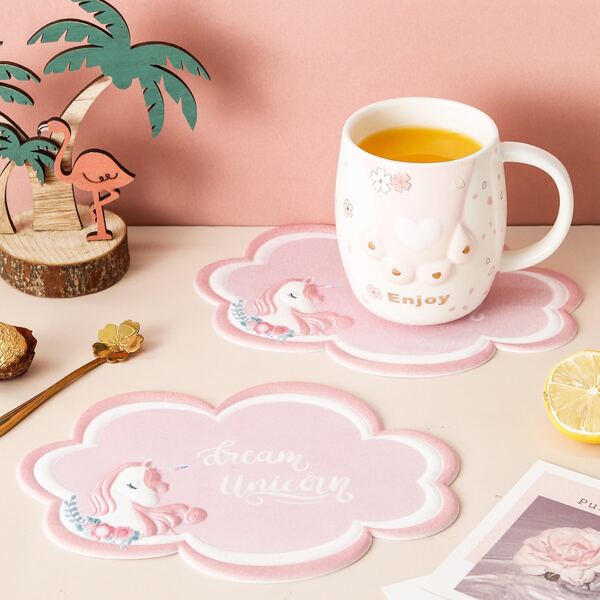 

1pc Unicorn Print Coaster, Pink