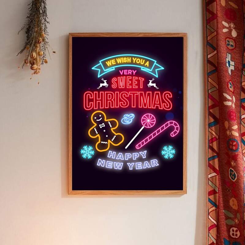 

Christmas Slogan Graphic Wall Painting Without Frame, Multicolor