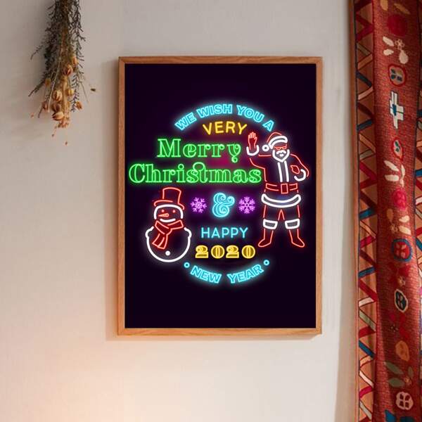 

Christmas Slogan Graphic Wall Painting Without Frame, Multicolor