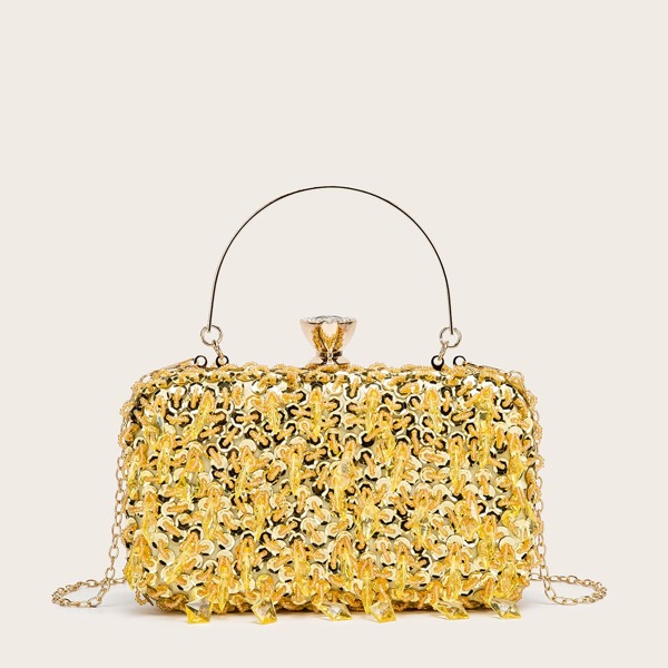 

Metallic Rhinestone Decor Clutch Bag, Gold