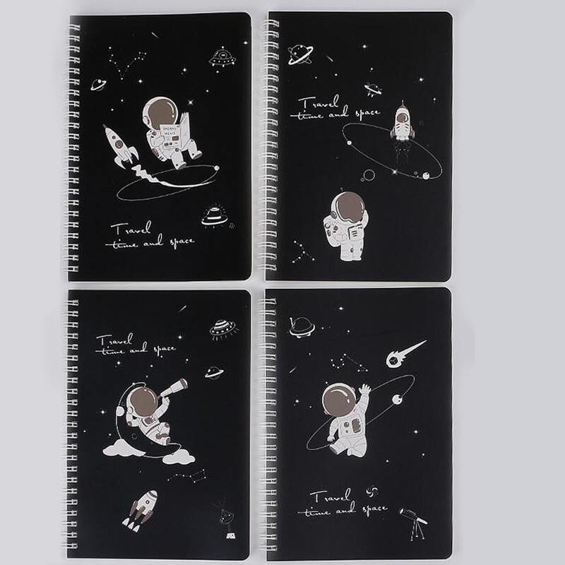 

1pack Astronaut Print Cover Random Spiral Notebook, Black