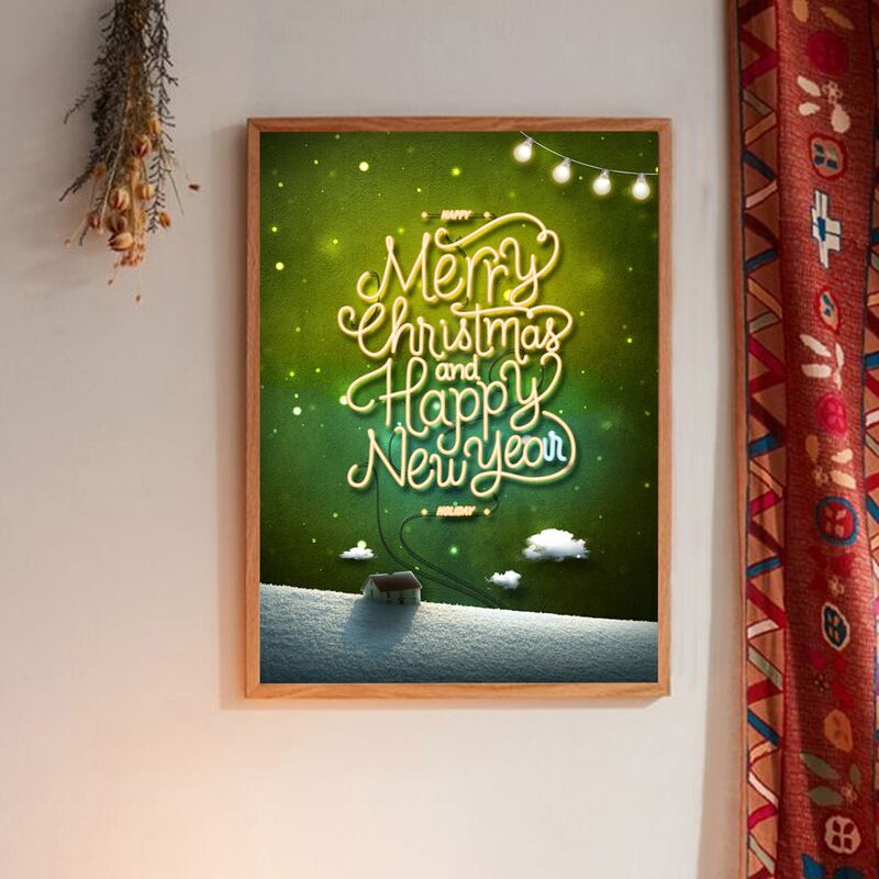

Christmas Slogan Graphic Wall Painting Without Frame, Multicolor