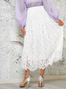 SHEIN Elastic Waist Lace Skirt - White - View 2