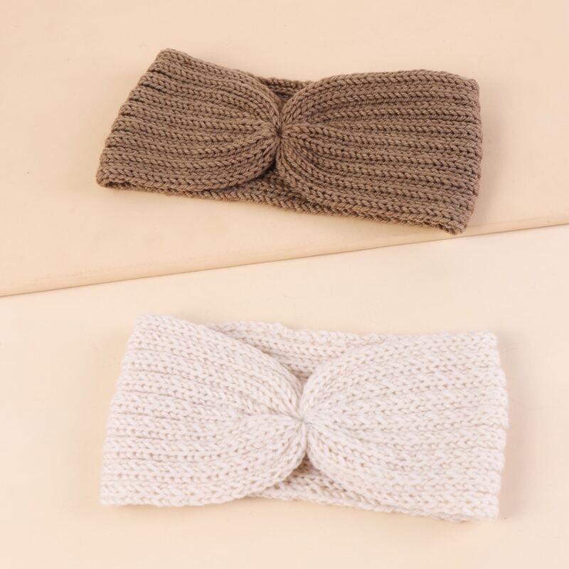 

2pcs Solid Knitted Headband, Multicolor