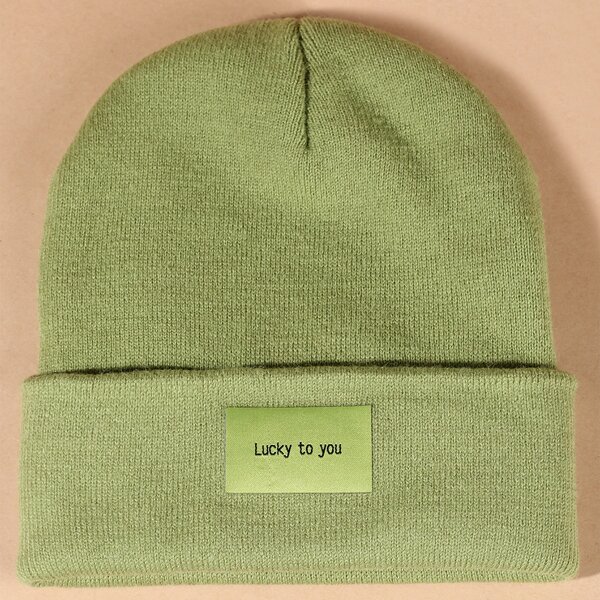 

Slogan Patch Beanie, Green
