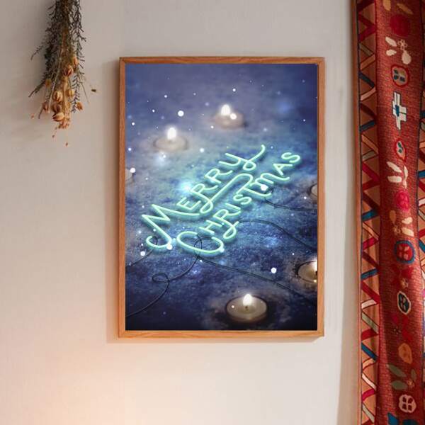 

Christmas Slogan Graphic Wall Painting Without Frame, Multicolor
